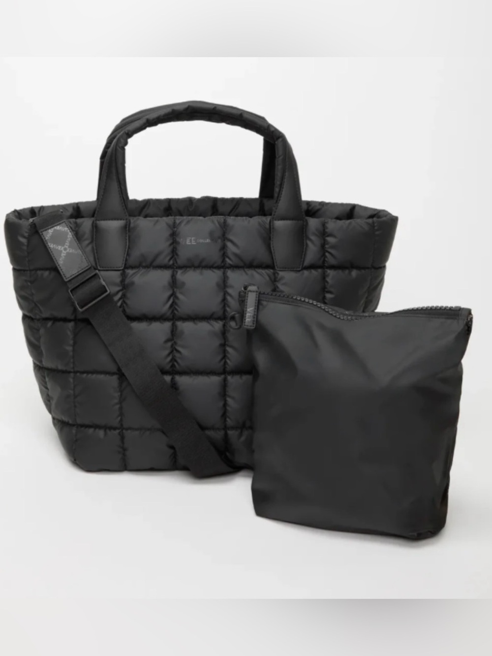 VeeCollective Porter Tote Medium Matt Black Zip Tote Bag W/Pouch  NWT
